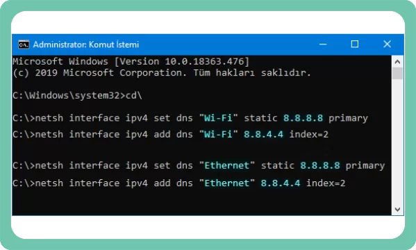 CMD ile ip değiştirme